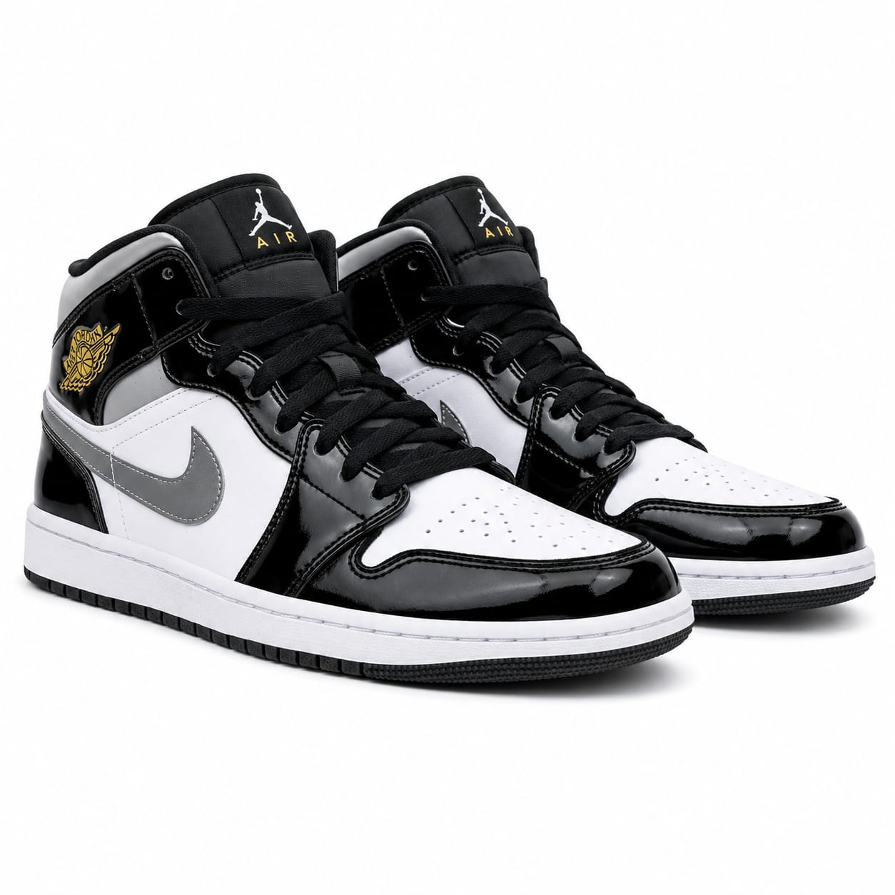 Air Jordan 1 Mid Zapatillas Premium De Caña Media En Negro Con Detalles Metálicos - Imagen 1