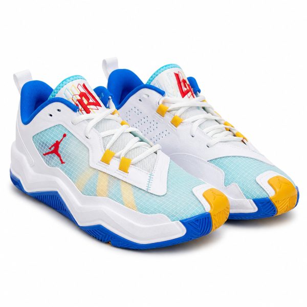Zapatillas Premium De Baloncesto De Perfil Bajo En Blanco, Rojo Y Tonos Dorados