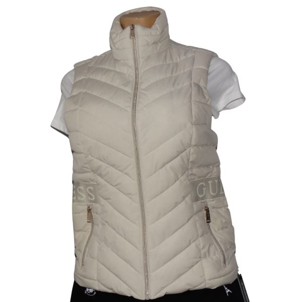 Parka Sin Mangas Beige Logotipo en Caderas