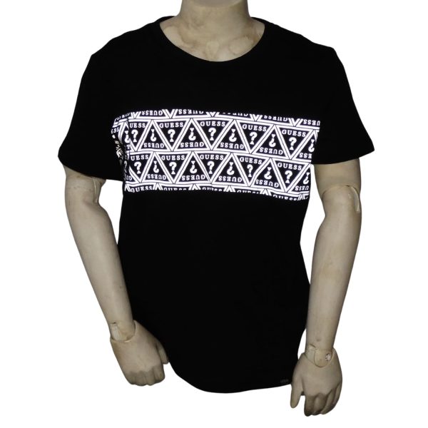 Polera Cuello Redondo Negra Logo Reflectante