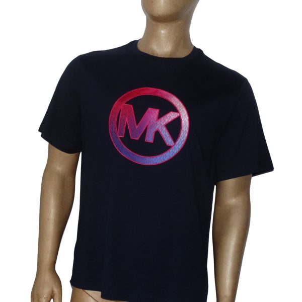Polera Cuello Redondo Azul Marino Logo Bordado Rosa Multilogo