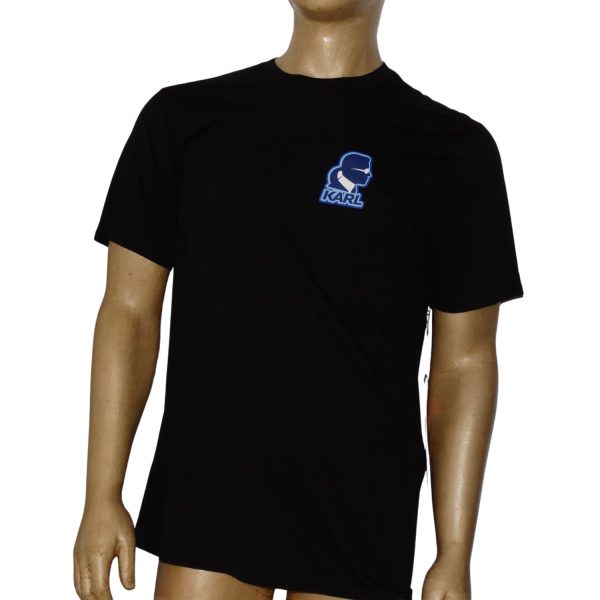 Polera Cuello Redondo Negra Logo Azul Neon
