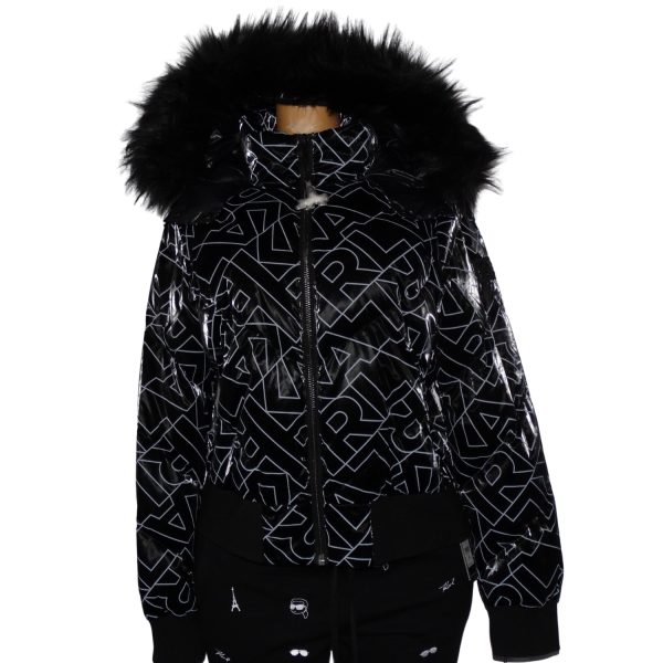 Parka Negra Multilogo Detalles Blancos