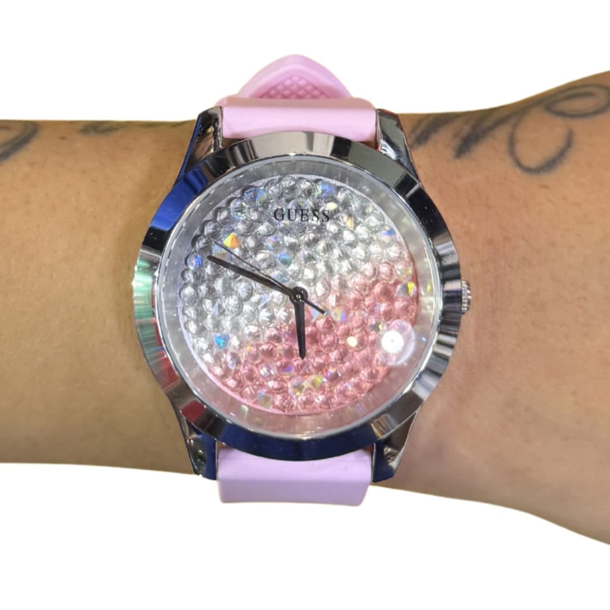 Reloj Correa Rosa Cara con Pedreria Plateada-Rosa - Imagen 3