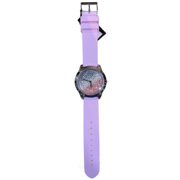 Reloj Correa Rosa Cara con Pedreria Plateada-Rosa