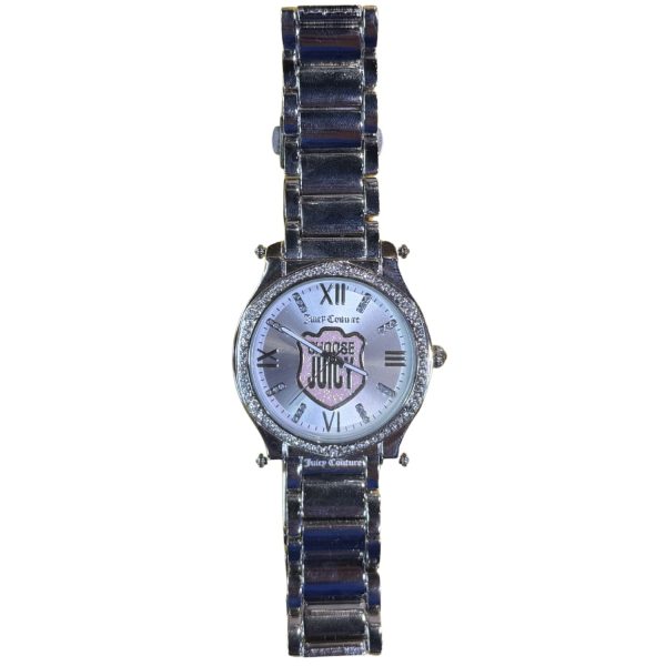 Reloj Plateado con Pedreria y detalles Rosa