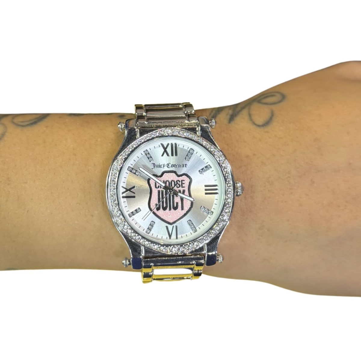 Reloj Plateado con Pedreria y detalles Rosa - Imagen 3