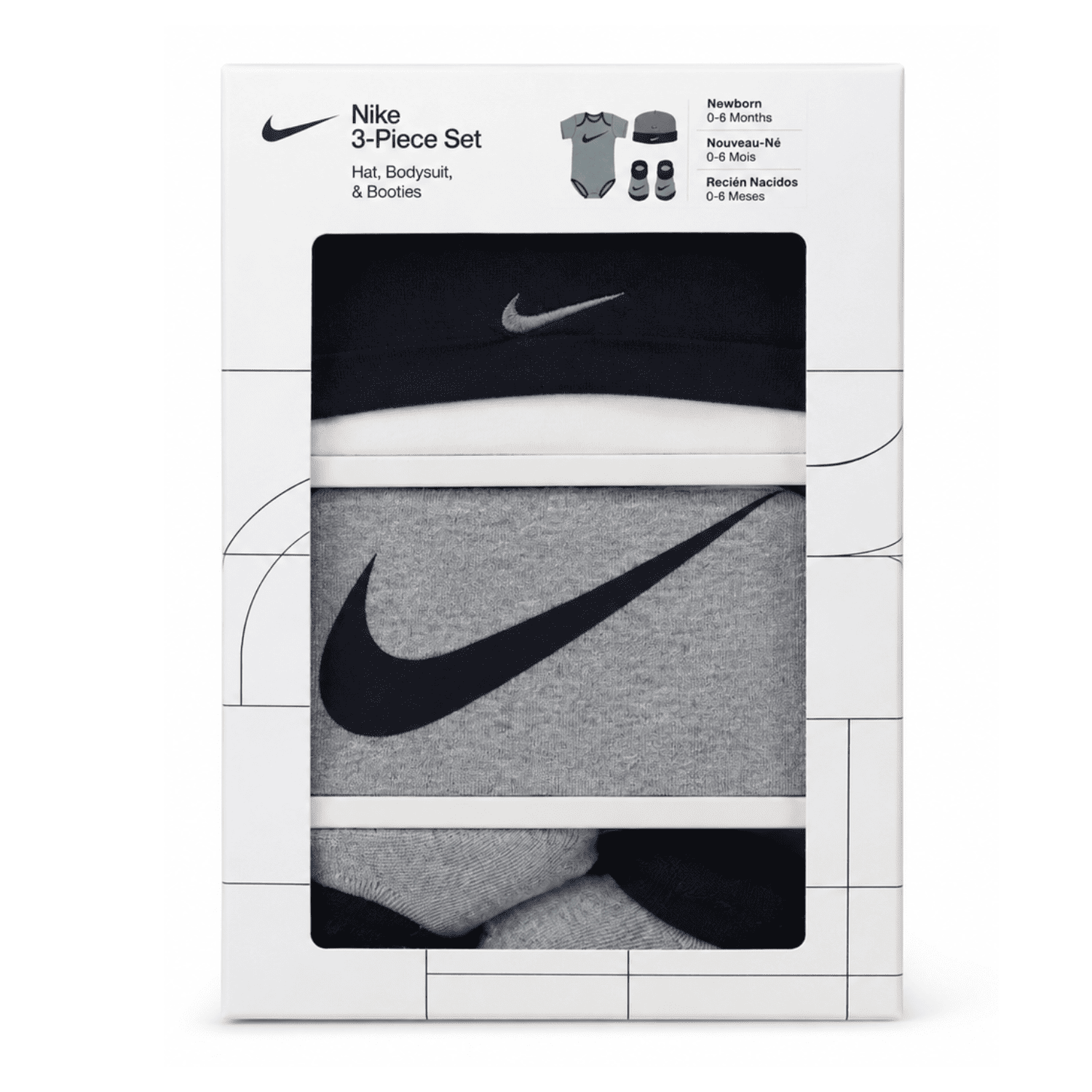 Set 3 Piezas Nike 0 a 6 Meses Set 3 Piezas Gris y Negro - Imagen 1