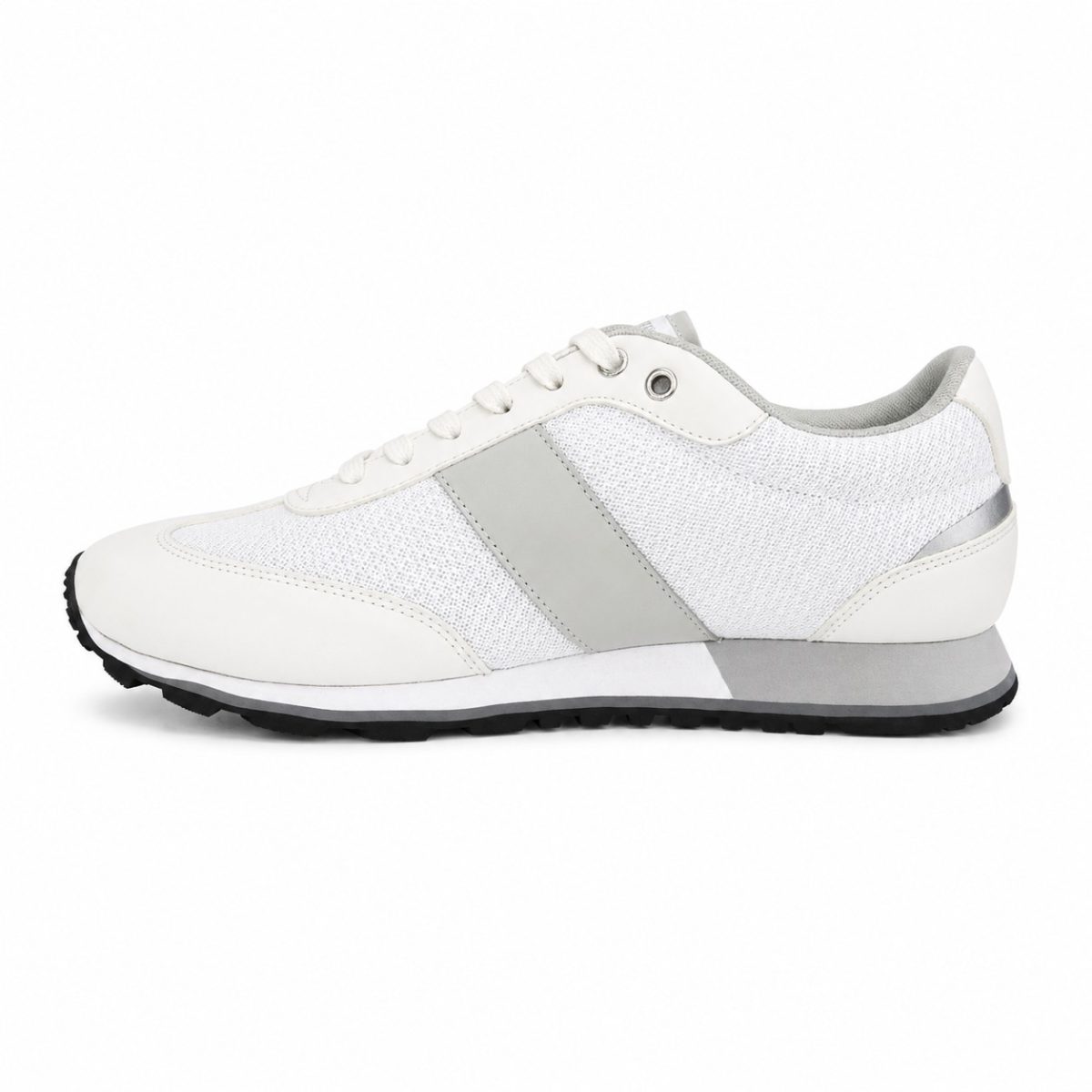 Zapatilla Casual Blanca Con Detalles Gris Claro y Plateado - Imagen 5