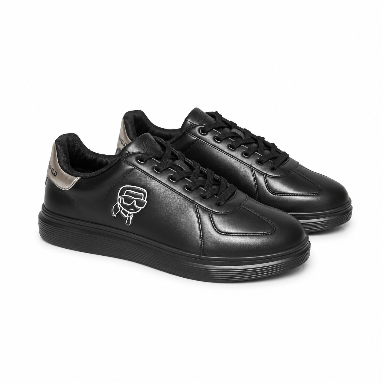 Karl Lagerfeld Talla 40 Zapatilla Casual Negra Con Detalles Plateados Y Logo Lateral - Imagen 1