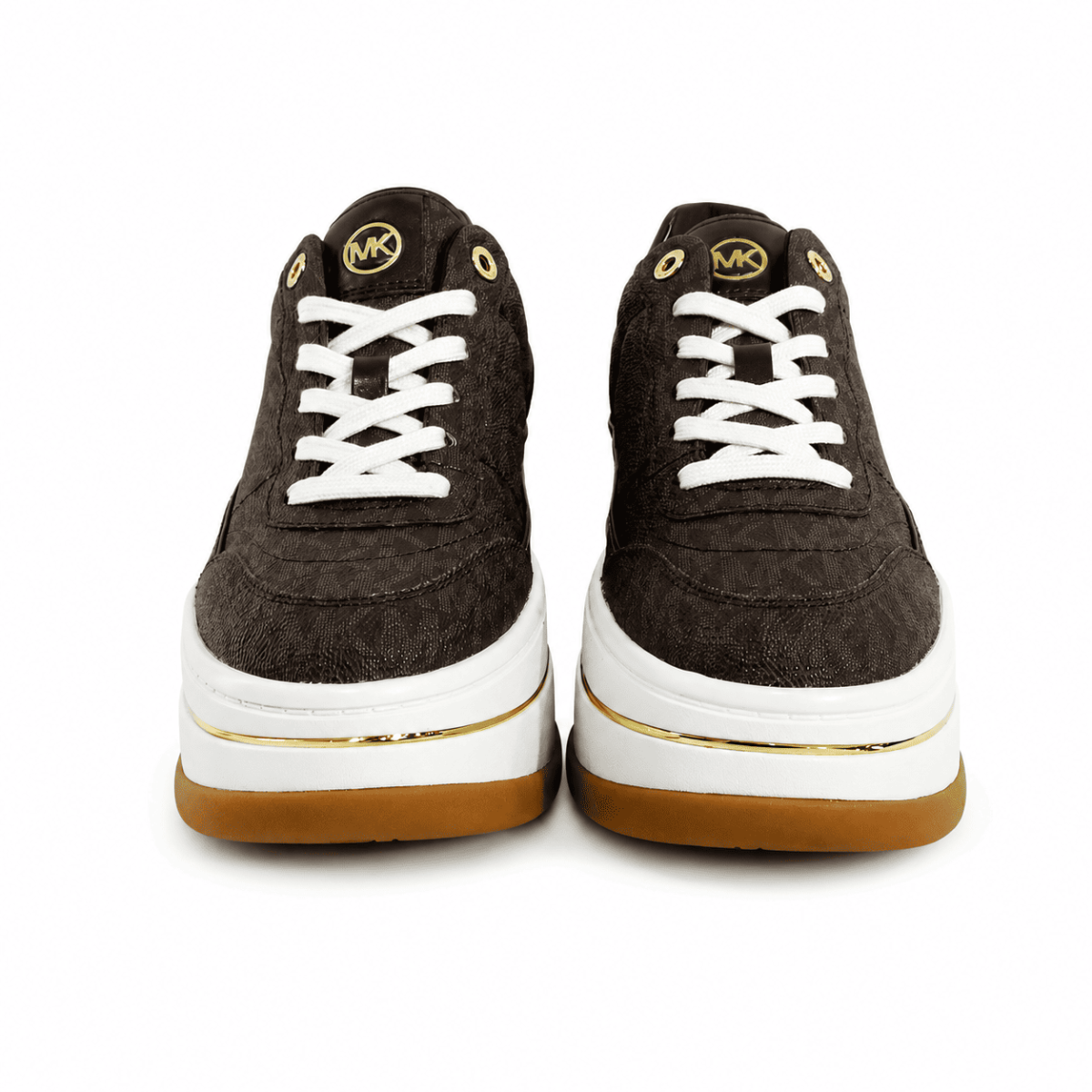 Zapatilla Doble Plataforma Café Con Detalles Dorados - Imagen 2