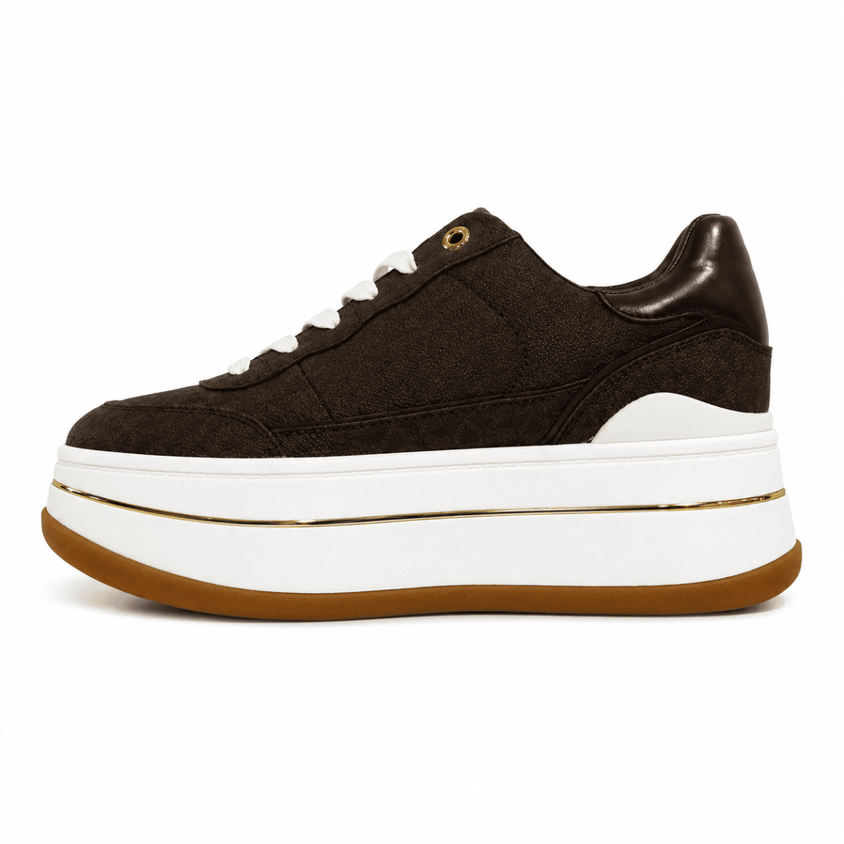 Zapatilla Doble Plataforma Café Con Detalles Dorados - Imagen 5
