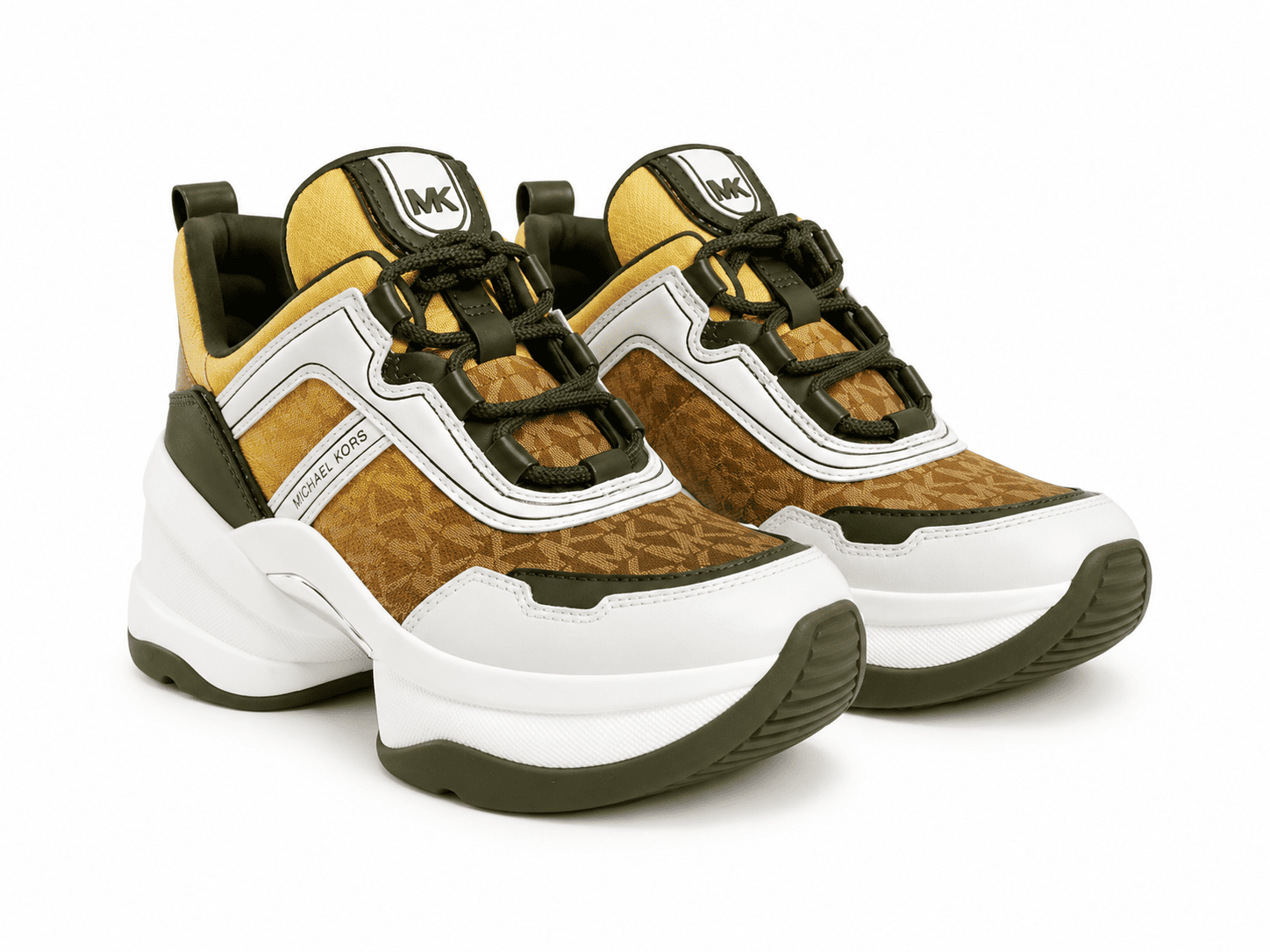 Michael Kors Olympia Trainer Zapatilla Amarrillo - Blanco Con Plataforma - Imagen 1