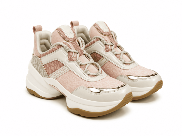 Zapatillas Rosa - Beige- Dorado Con Plataforma