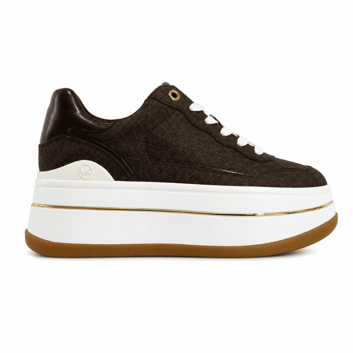 Zapatilla Doble Plataforma Café Con Detalles Dorados - Imagen 3