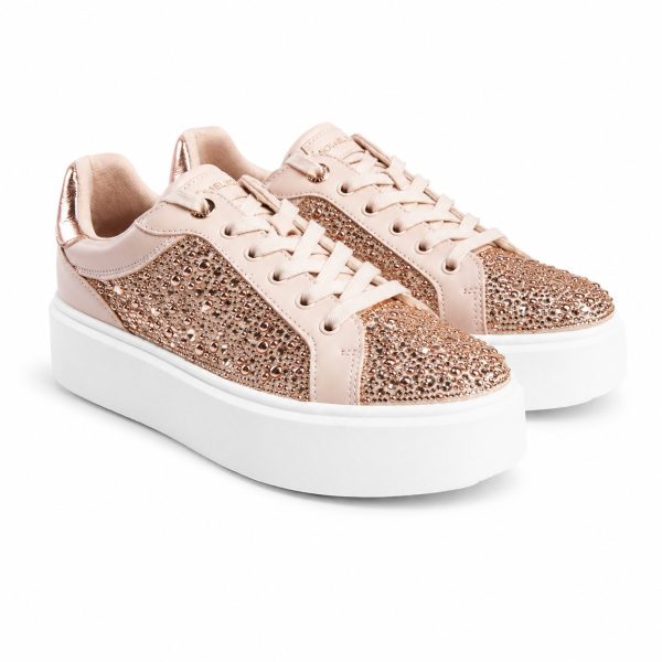 Zapatilla Rose Gold Y Brillos Con Plataforma
