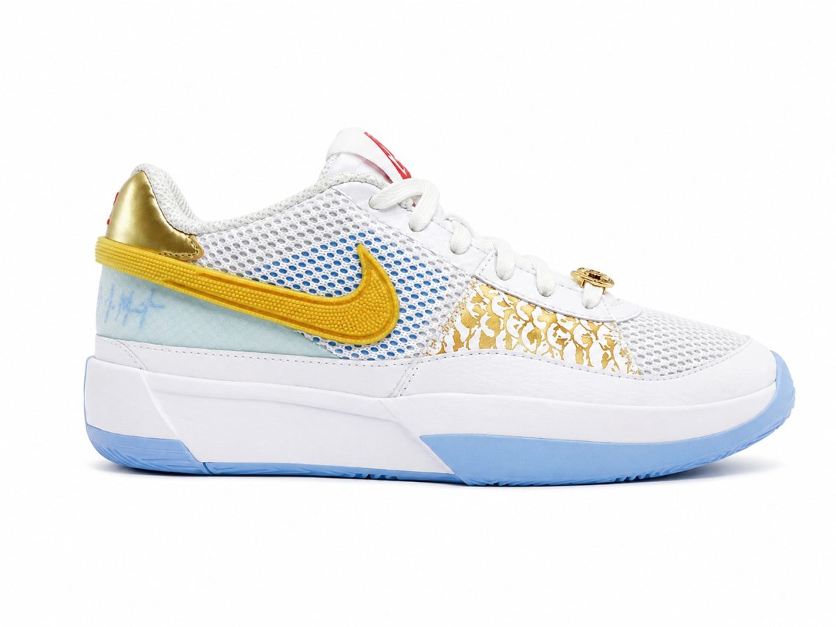 Zapatilla Blanca - Celeste Con Detalles Dorados - Imagen 3