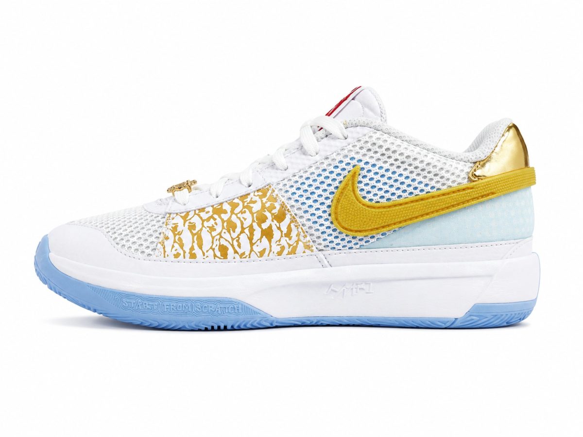 Zapatilla Blanca - Celeste Con Detalles Dorados - Imagen 5