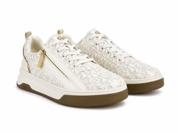 Zapatilla Monograma Crema Con Detalles Dorados