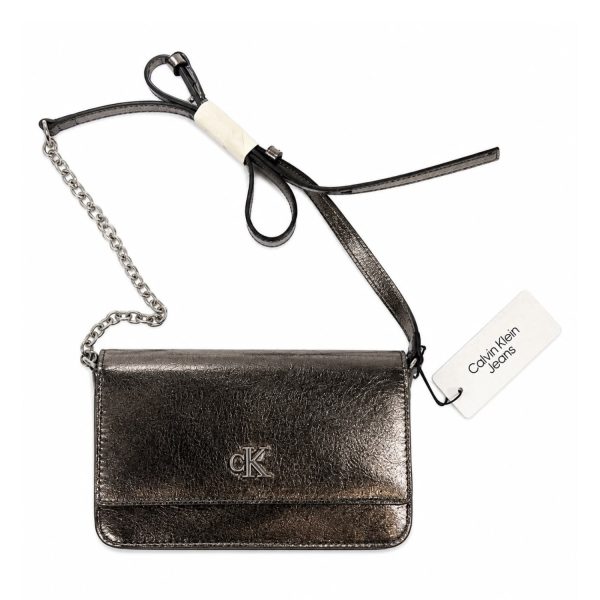 Cartera Plateada Con Correa Cadena