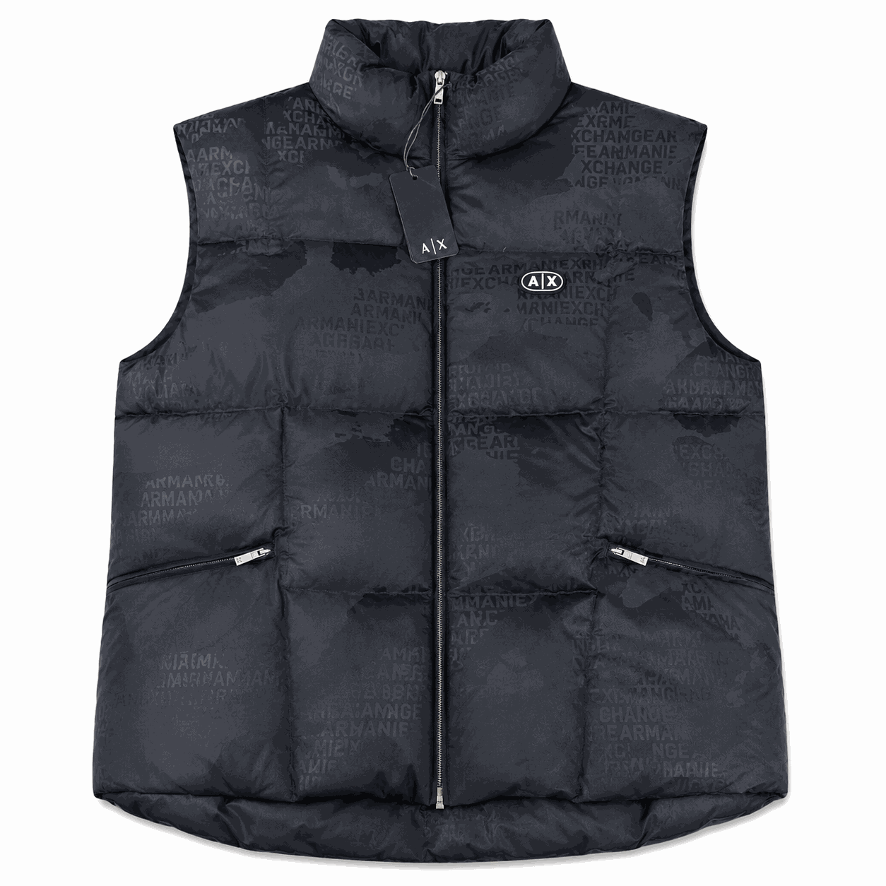 Chaqueta Armani Exchange Sin Mangas Chaqueta Exclusiva Negra Sin Mangas Con Diseño De Mapas - Imagen 1