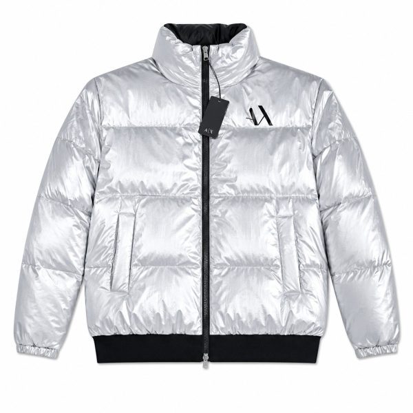 Chaqueta Puffer Metallic De Cuello Alto Y Cierre Frontal