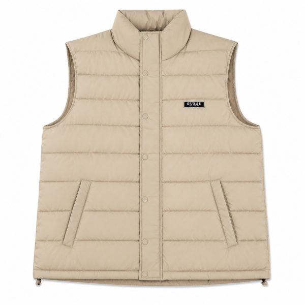Chaqueta Sin Mangas Beige Con Botones Y Cierre Frontal