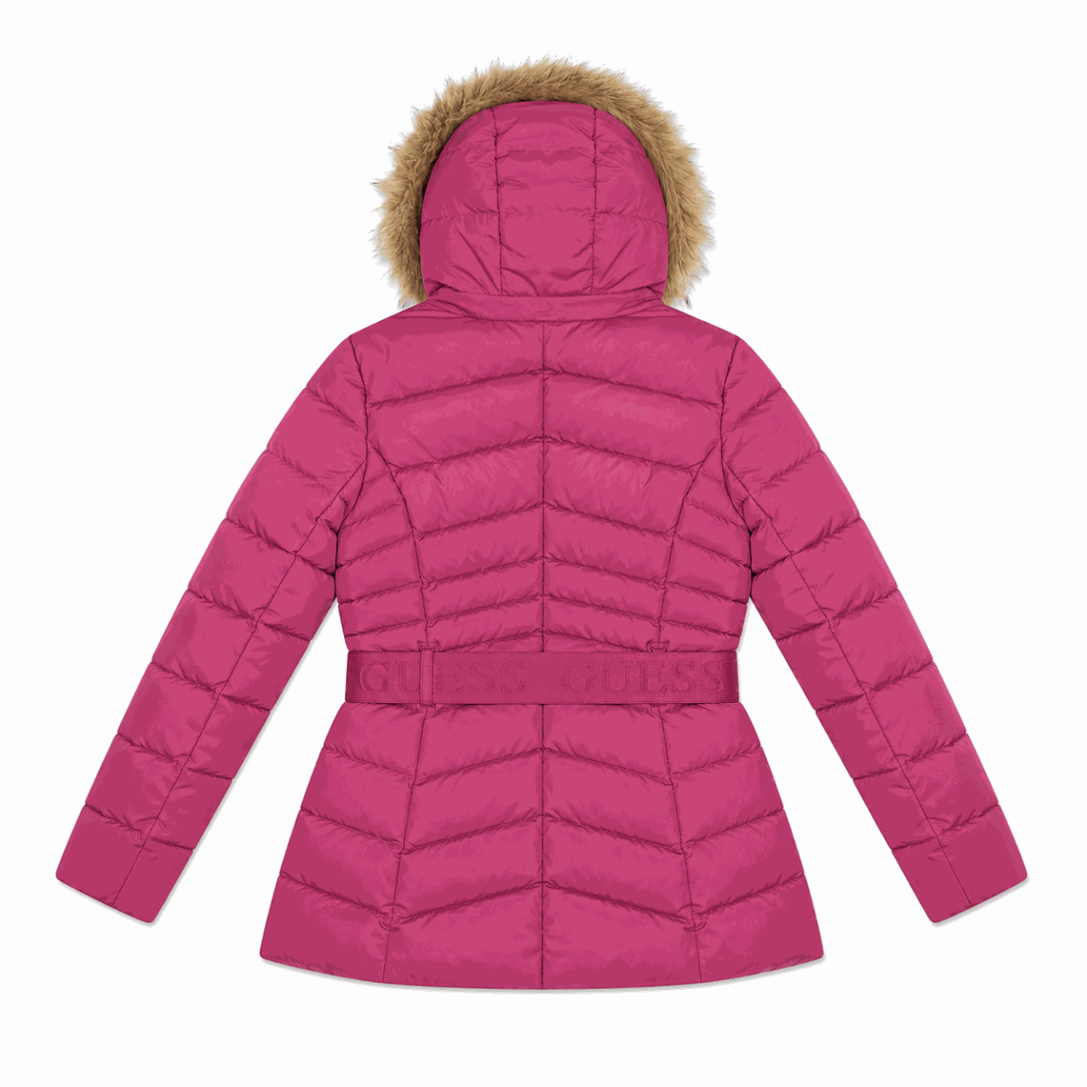 Chaqueta Rosa Larga Ajustable Con Capucha Y Detalle De Piel Sintética - Imagen 2