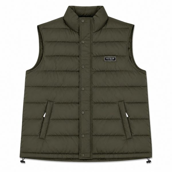 Chaqueta Verde Oliva Sin Mangas Con Botones Y Cierre Frontal