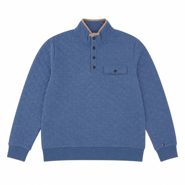 Sweatshirt Azul De Cuello Alto Con Botones