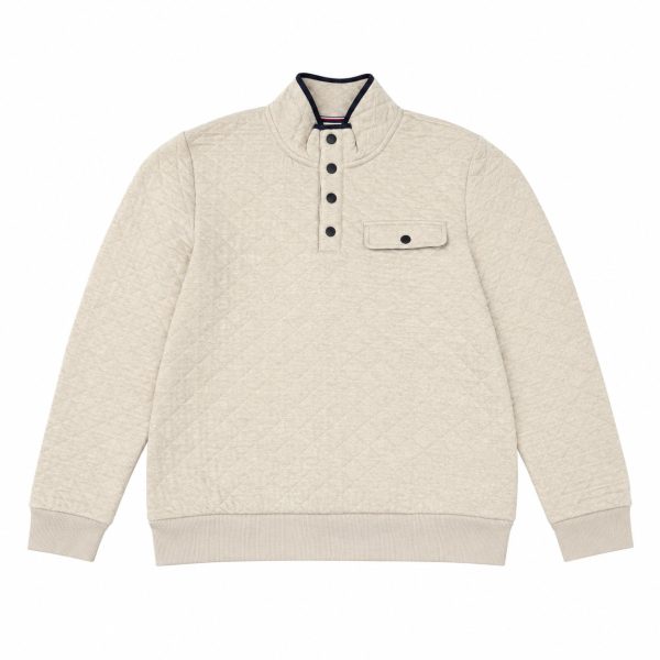 Sweatshirt Beige De Cuello Alto Con Botones