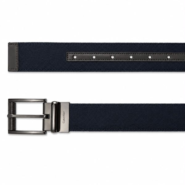 Cinturon Negro Reversible Azul Marino Hebilla Plateada
