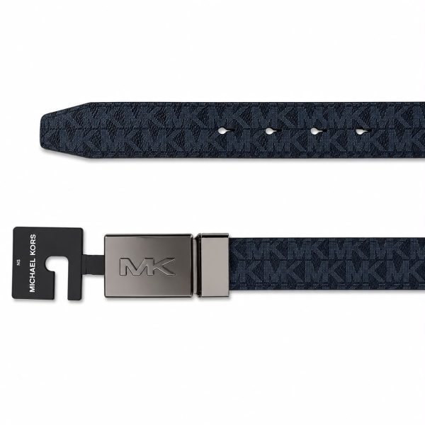 Cinturon Negro Reversible Azul Marino Hebilla Plateada