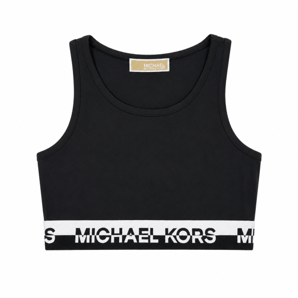 Crop Top Deportivo Negro Con Blanco Y Logo En La Pretina