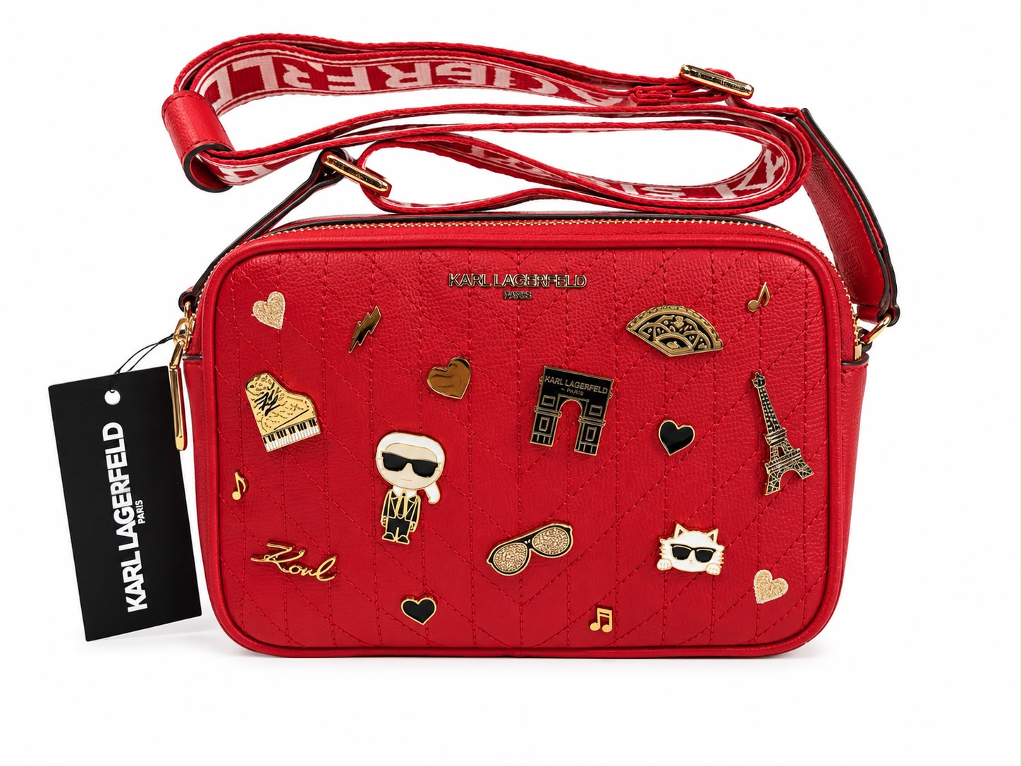 Crossbody Karl Lagerfeld Rojo - Pines Crossbody Rojo con Pines Metálicos - Asa Ajustable - Imagen 1
