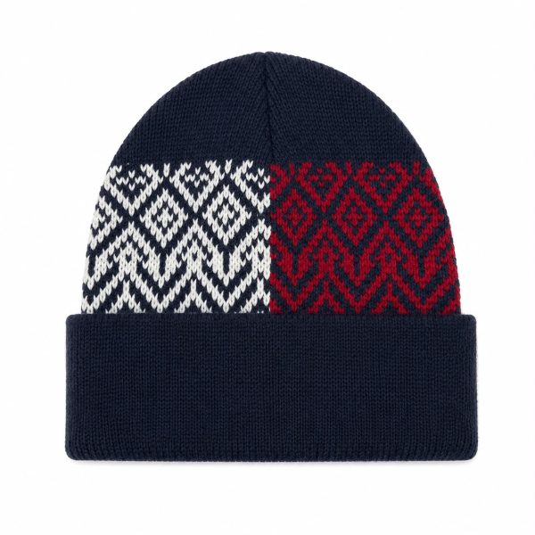 Gorro Tejido de Invierno Azul Marino con Diseño Geométrico