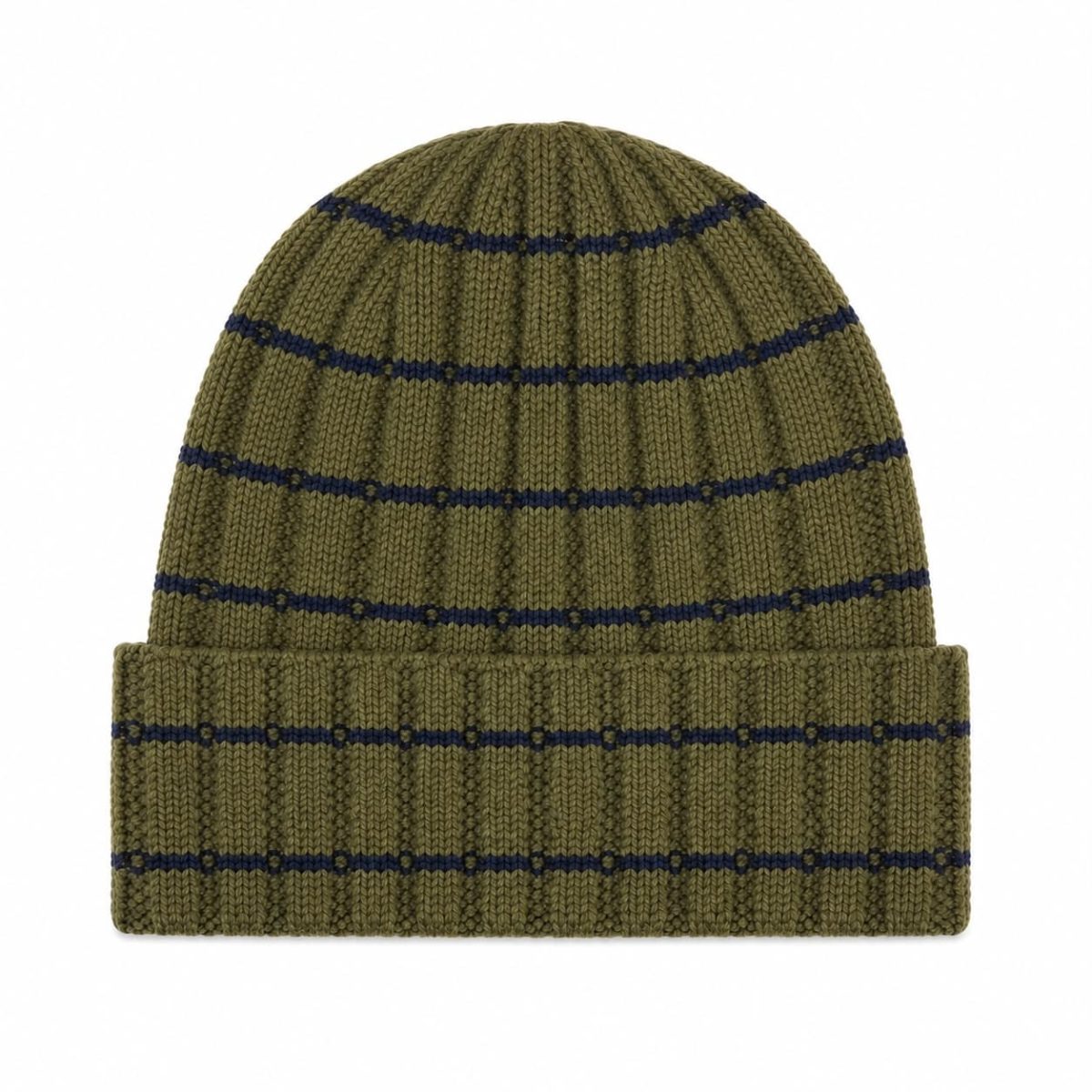 Gorro Tejido Invierno Verde con Detalle Azul Marino - Imagen 2