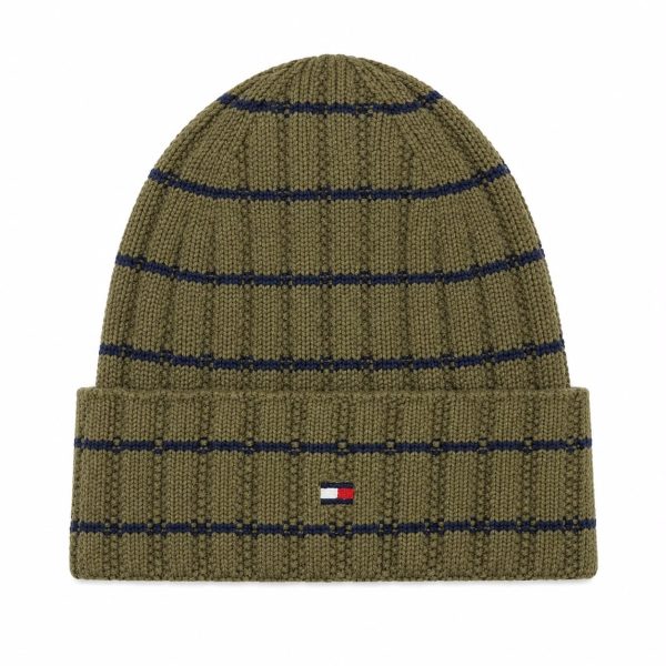 Gorro Tejido Invierno Verde con Detalle Azul Marino