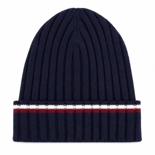 Gorro Tejido de Invierno Azul Marino con Detalle Tricolor