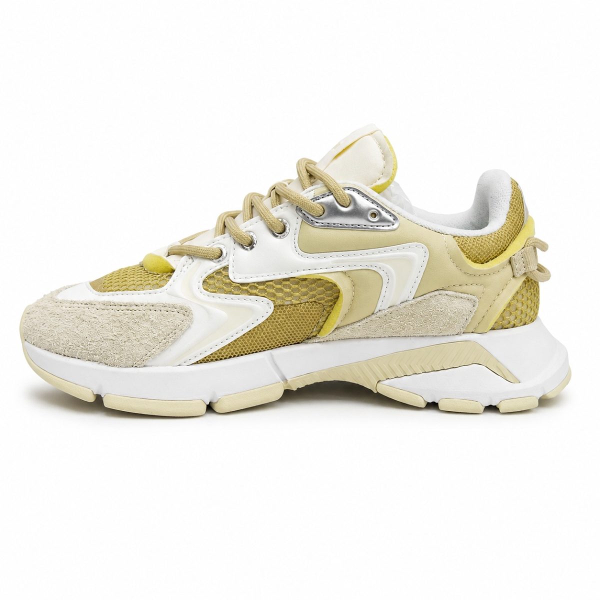 Zapatilla Deportiva Crema Con Detalles Blancos y Amarillos - Imagen 5