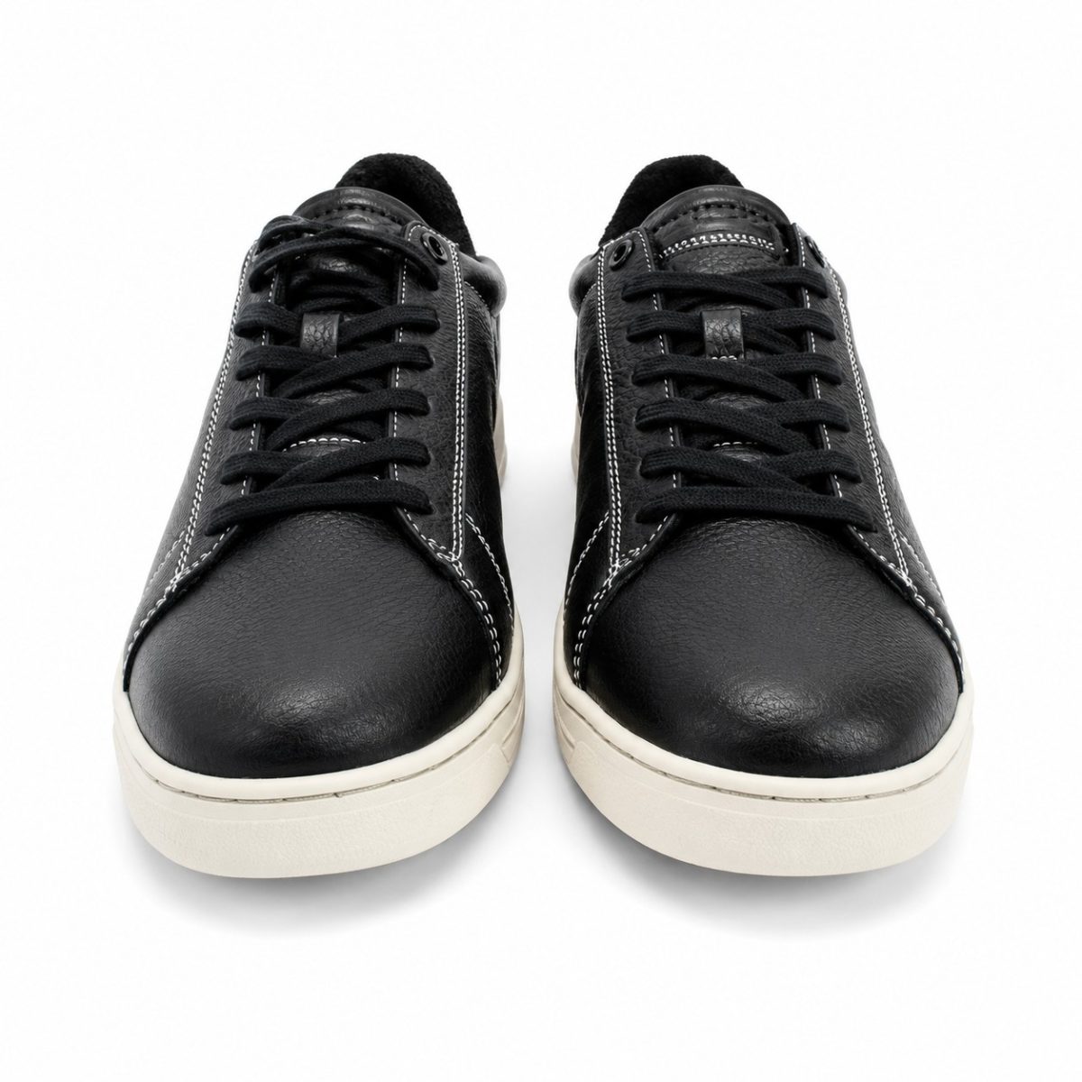 Zapatilla Casual Negra Con Bordado Blanco Lateral Y Suela Color Crema - Imagen 2