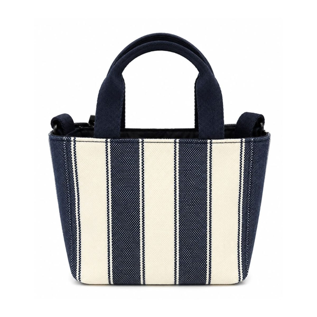 Mini Tote Bag De Rayas Azul Marino y Crema - Imagen 2