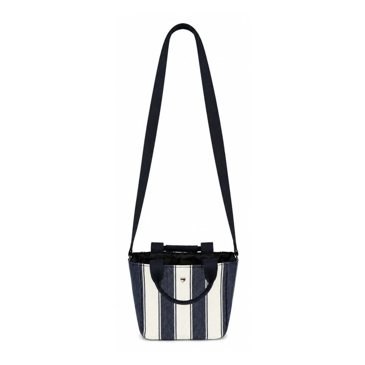 Mini Tote Bag De Rayas Azul Marino y Crema - Imagen 4