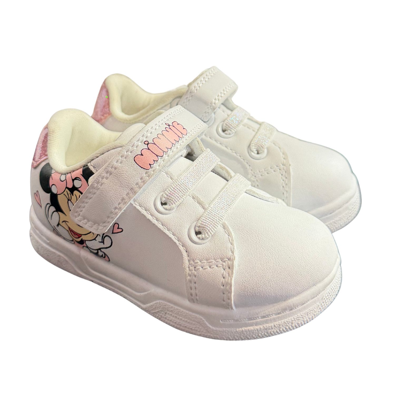 Minnie Mouse Zapatilla Blanca Personaje Lateral Con Detalles De Brillos Rosados - Imagen 1