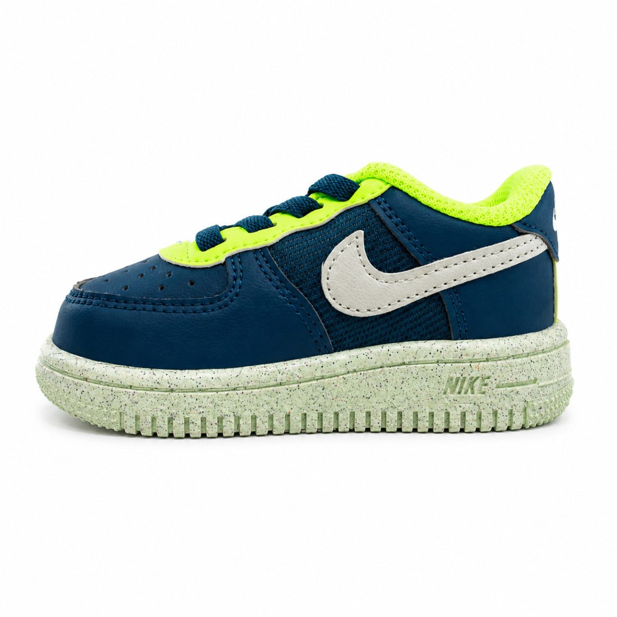 Zapatilla Urbana Azul Petróleo Con Detalles Verde Neón Y Suela Verde Moteada - Imagen 3