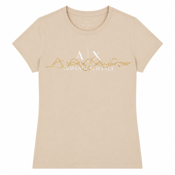 Polera Beige Con Logo Blanco Y Detalles En Dorado