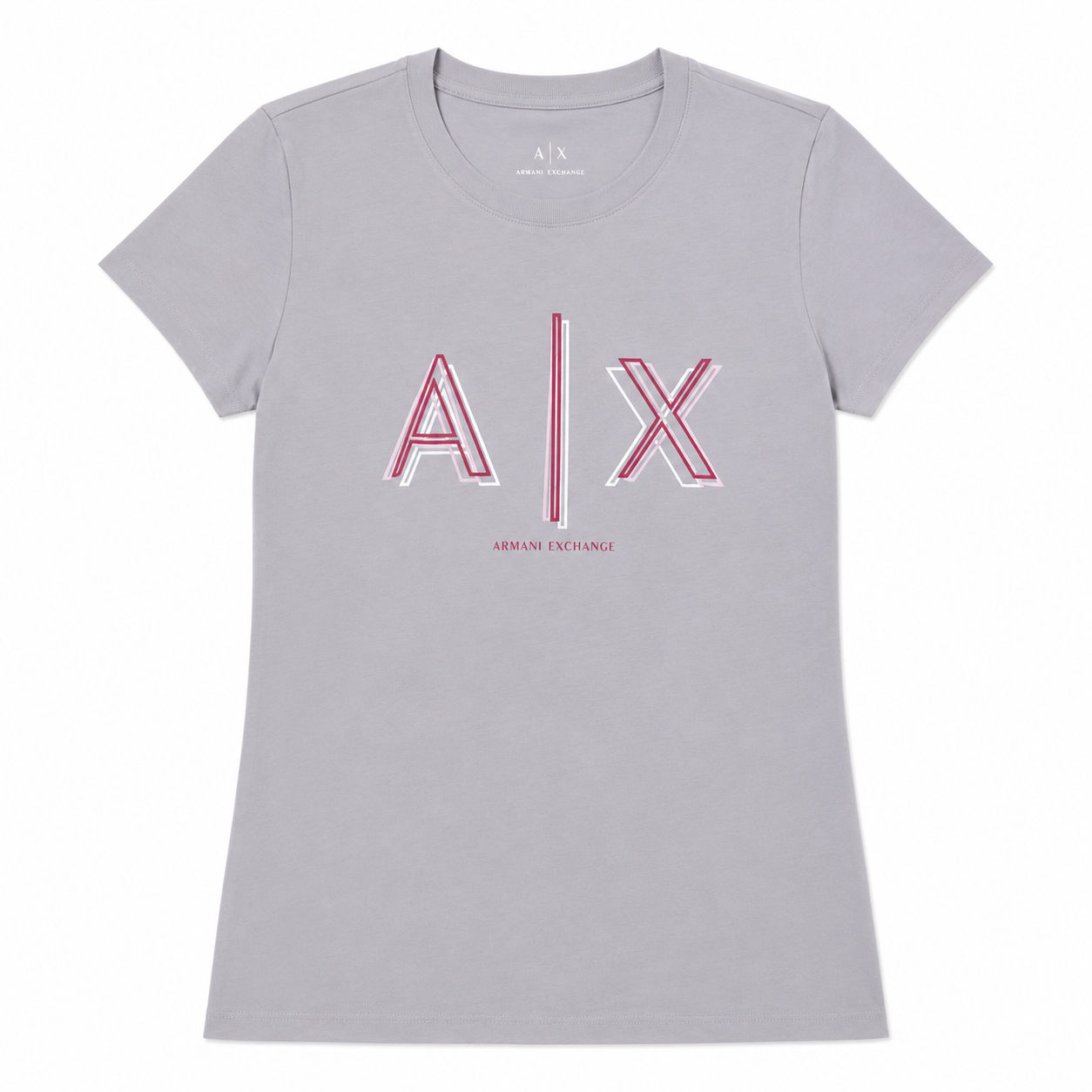 Polera AX gris con logo lineas rosadas Polera Gris Con Logo En Lineas Rosadas - Imagen 1