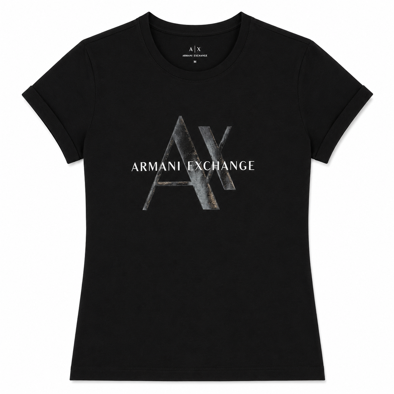 Polera AX negra con logo plateado Polera Negra Con Logo Plateado En El Centro - Imagen 1