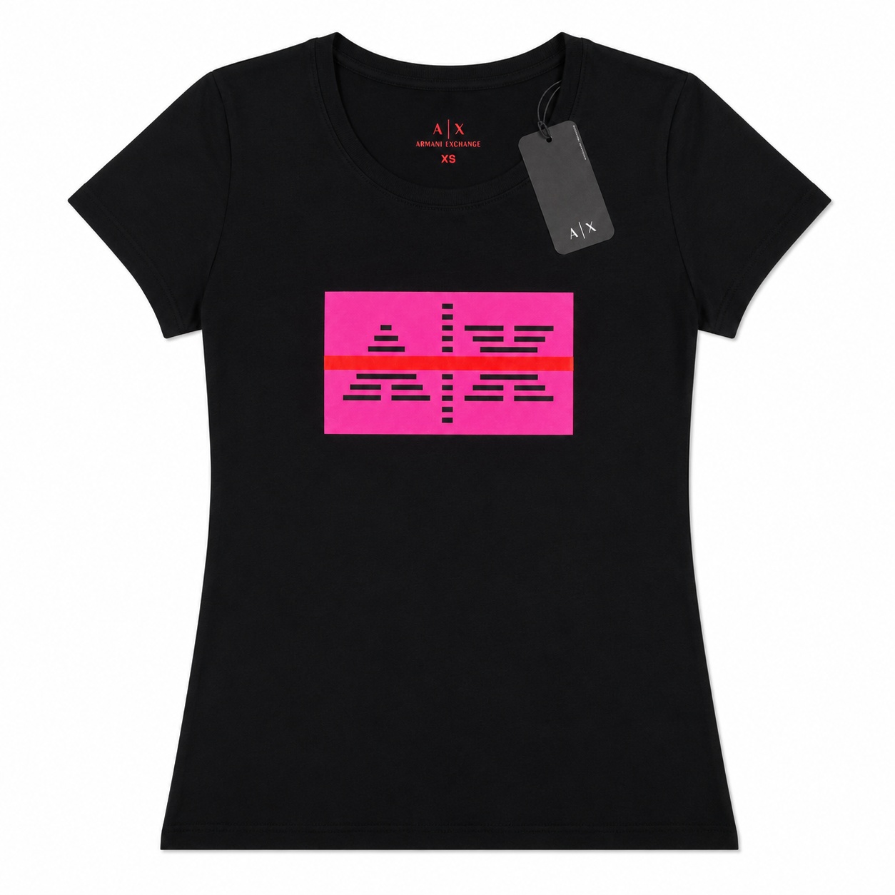 Polera Armani Exchange Polera Negra Con Logotipo Fucsia - Imagen 1