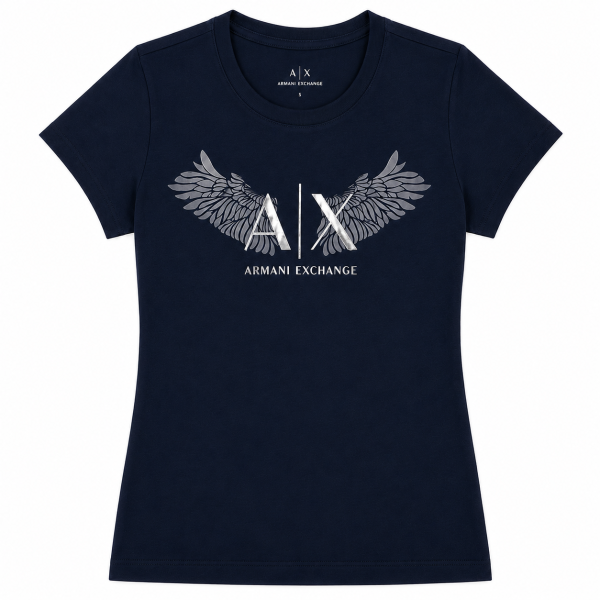 Polera Azul Marino Con Logo De Alas Y Letras Plateadas
